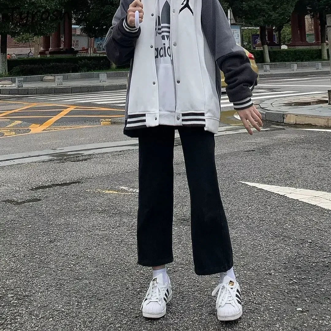 

Повседневные брюки женские осенние Новое поступление толстые свободные прямые брюки с высокой талией Harajuku уличная одежда однотонные черные брюки для студентов