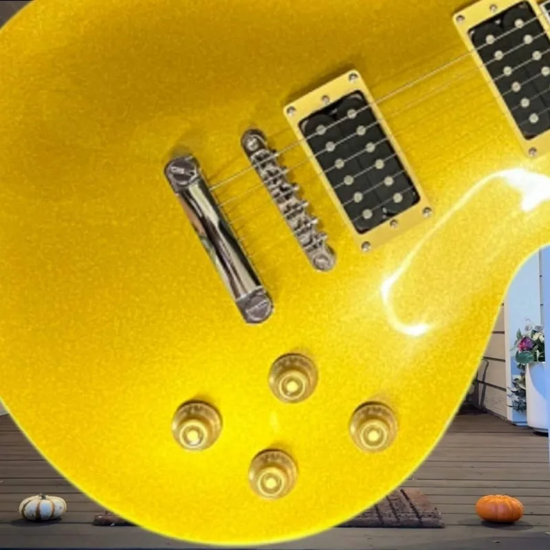 Vintage Yellow LPGJ Electric Guitar Dual HH TOM Bridge Single Cutaway Thick Body Rectangular Inlay Rock Blues Stage Performance