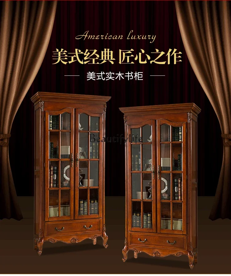 American bookcase Solid wood two-door bookcase Bookshelf Storage dust-proof European-style study bookcase display