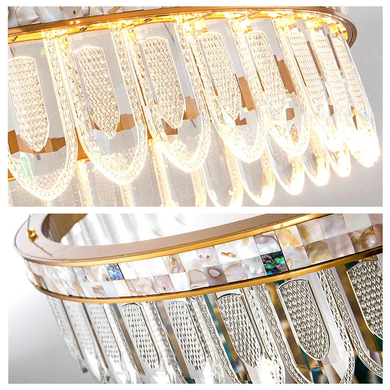 Shell Decor Embossed Glass LED European Chandeliers for Bedroom Cottage Lights Hanging Lamps Villa Home Luxury Round Lustre