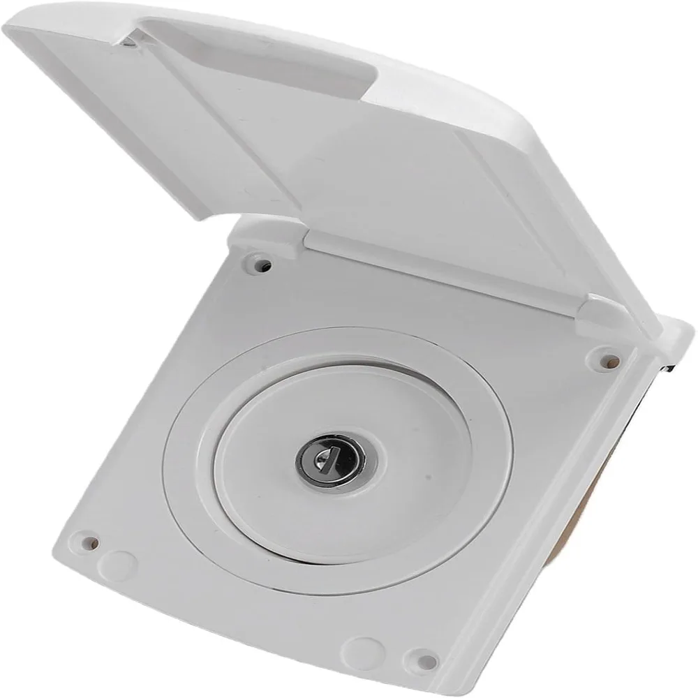 1 Set Durable ABS RV Water Inlet 39mm Bottom Hole White Magnetic Locking Cover Square Clean Water Fill Inlet Water Tank Refill
