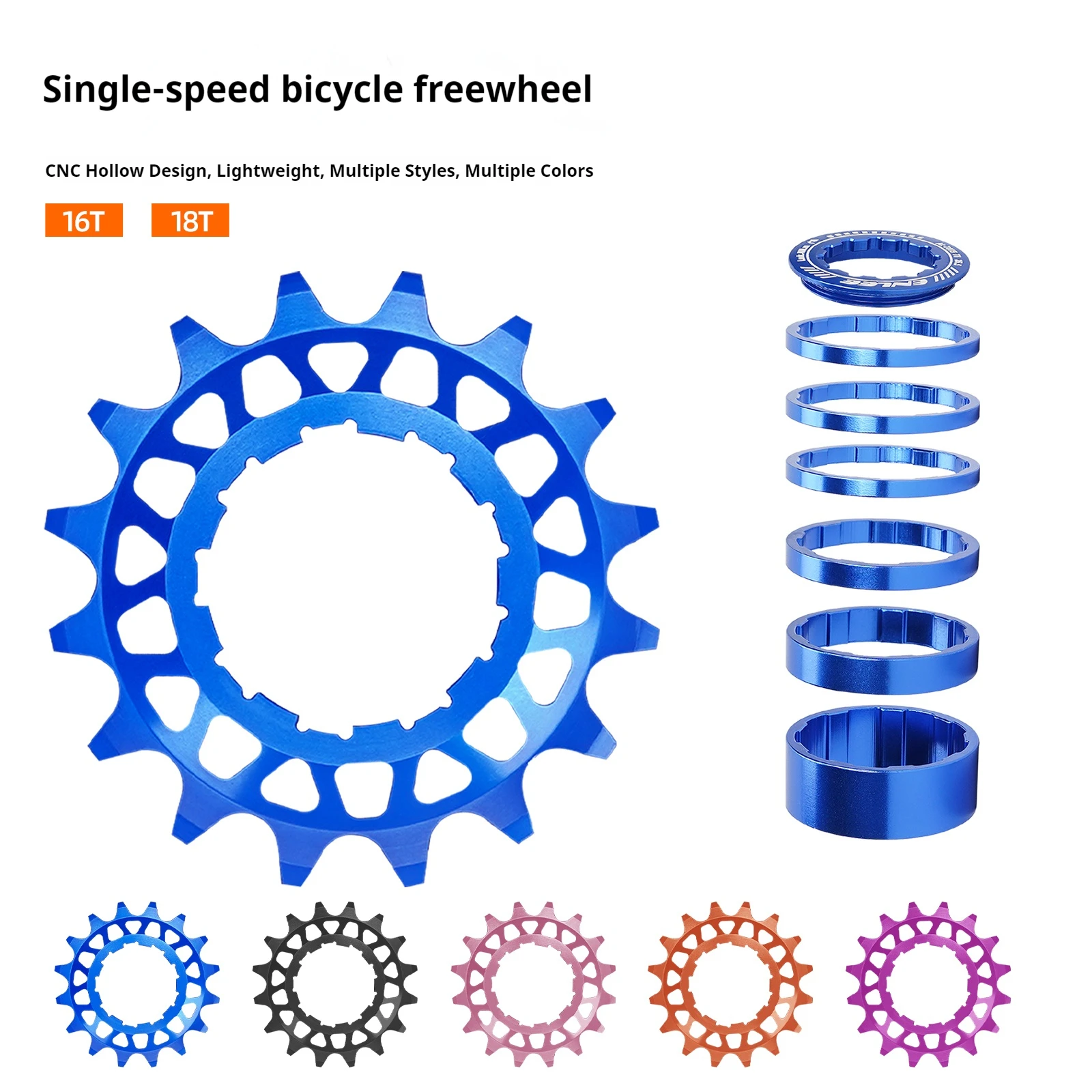 ENLEE Multi Color Anodized Single Speed Bike Freewheel CNC Hollow Alloy Cog 16T/18T Fixie Gear With Complete Lock Washer Kit
