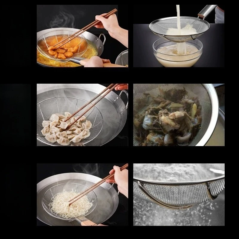 Stainless Steel Fence Colander Fried Filter Large Noodle Drain