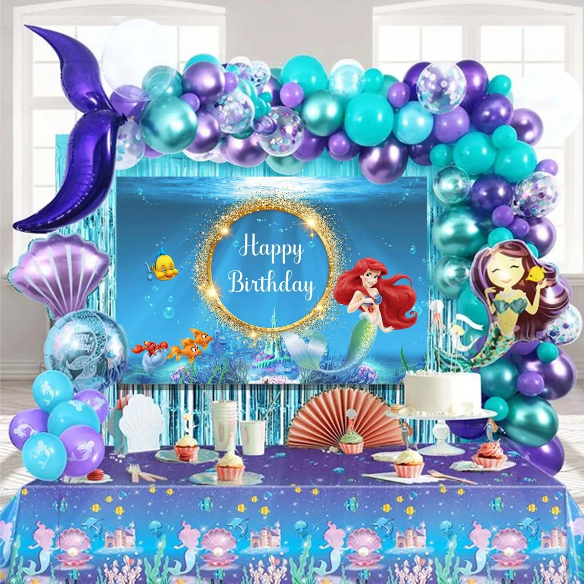 Little Mermaid Backdrop Girls Birthday Decoration Ariel Princess Photo Background Seabed Shell Treasure Photocall Props Poster