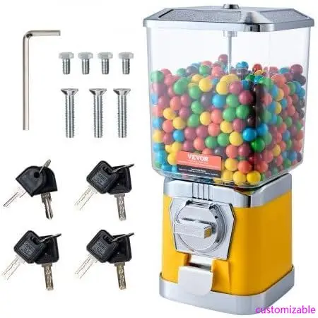 

17" H Gumball Machine Vending Coin Bank Vintage Candy Dispenser PC Yellow