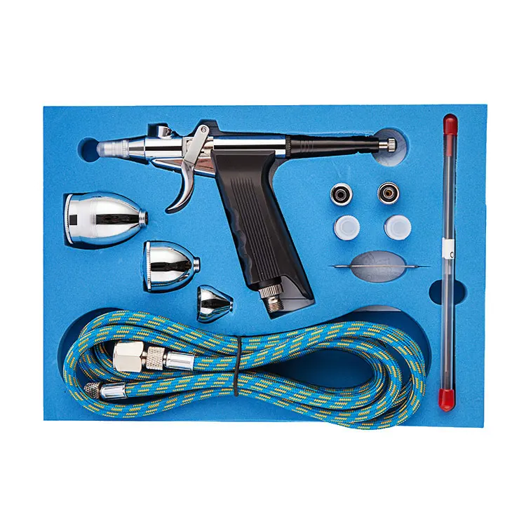 Pistola de Aerógrafo Dual-action com Kit de Acessórios Agulha 0.2 0.3 0.5 mm Pintura Carros Caneta Spray