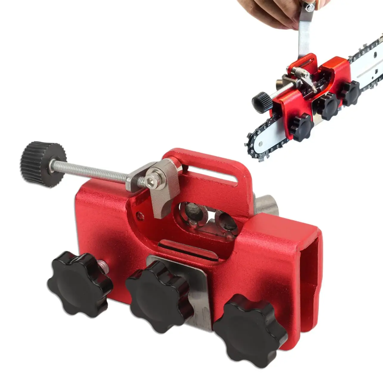 Chainsaw Sharpener Hand Crank Kit, 30 Degree Manual Chainsaw Sharpening Jig with Two Fixed Sharpening Holes