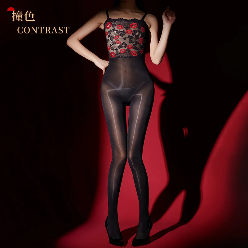 

Сексуальные женские 8D 912Pin масляные блестящие боди кружевной лоскутный комбинезон с открытой промежностью Kiss Lip Yoga корректирующие колготки купальник горничной