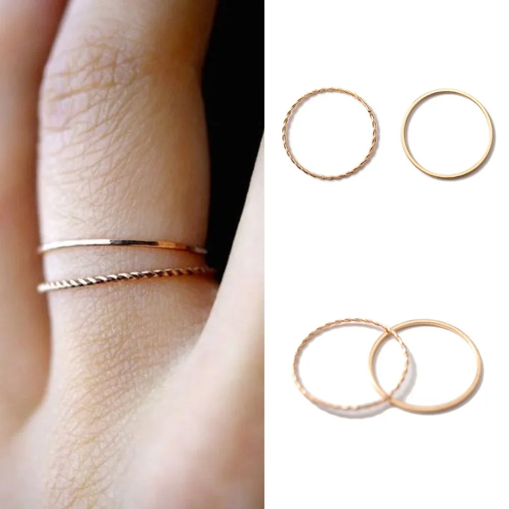 2pcs/sets Thin Slim Delicate Trendy Office Stacking Knuckle Small MIDI Finger Simple Design Fashion Jewelry Rings