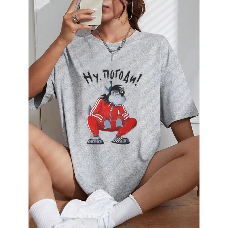 Tracksuit Squat Wolf TShirt Nu Pogodi Well Just You Wait Wolf Hare Cartoon Graphic Tshirts Vintage Funny Unisex Short-sleeve Top