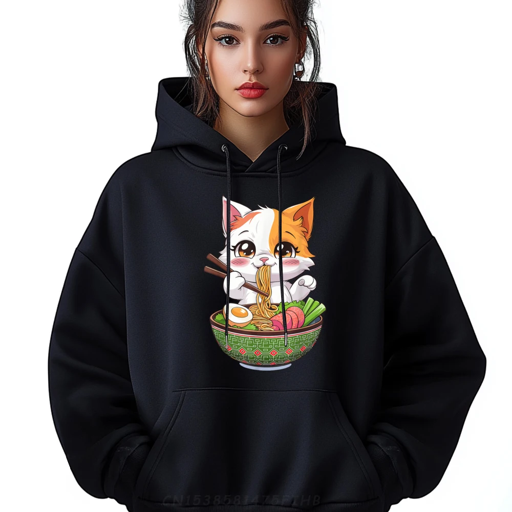 

Kawaii Neko Ramen Cute Ramen Cat Japanese Noodle Funny Cat Graphic Pullover Hoodies Men Men's Sweatshirts Character