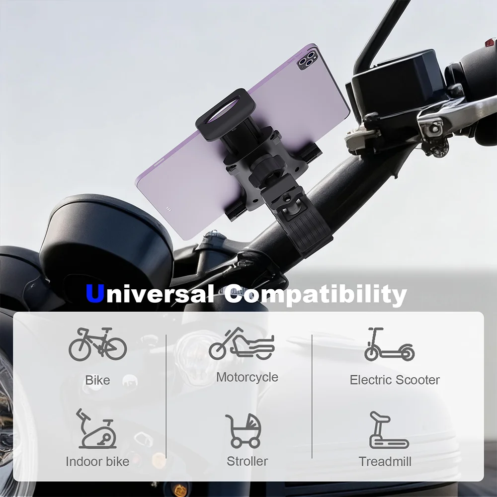 Universal Bike Motorcycle Stroller Gym Equipment Tablet Phone Mount Adjustable Holder for 4-12.9 Inch Devices Secure Grip Dock