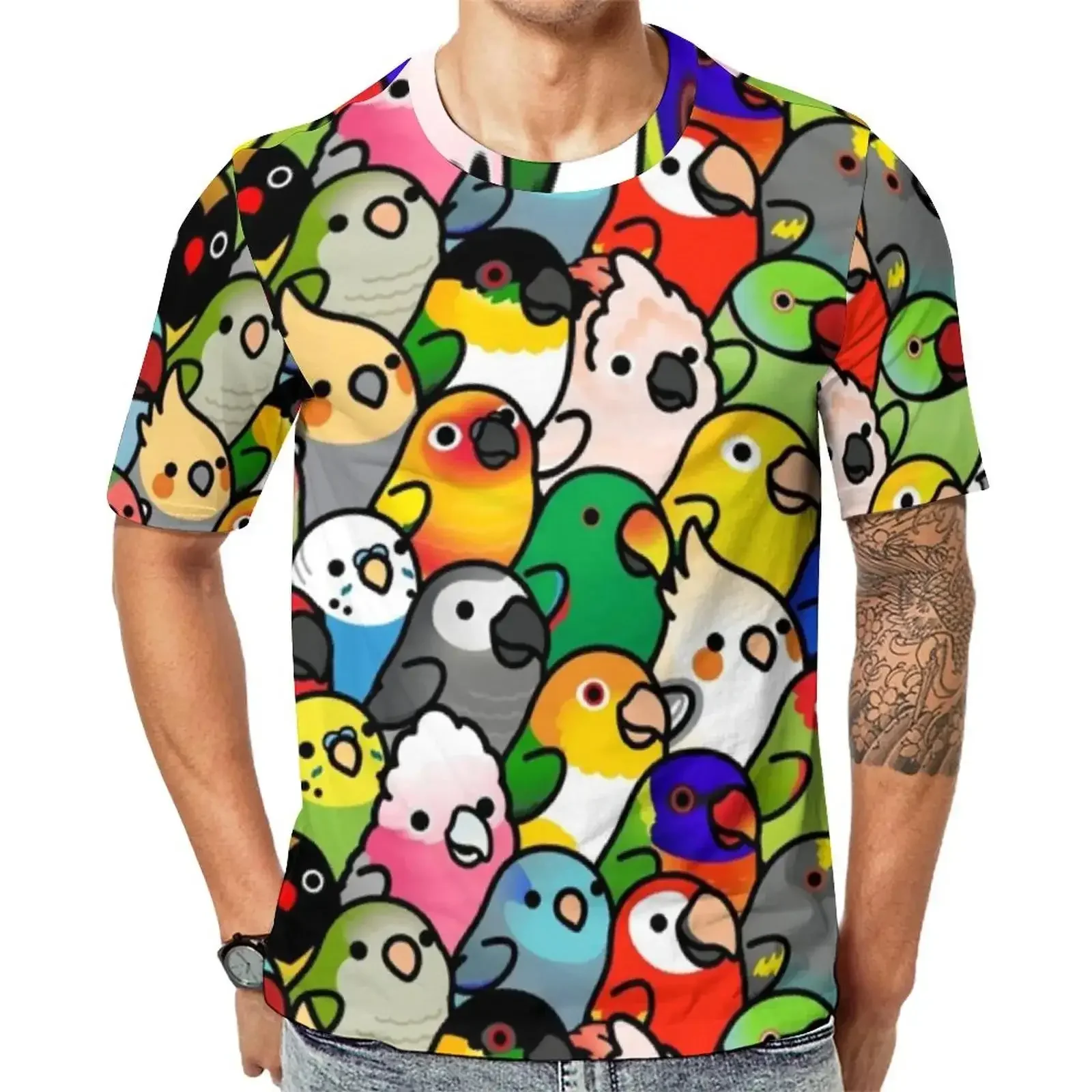 

Men's short sleeve t-shirt with funny parrot pattern, 3D college t-shirt, Harajuku casual wear, birds, animals,