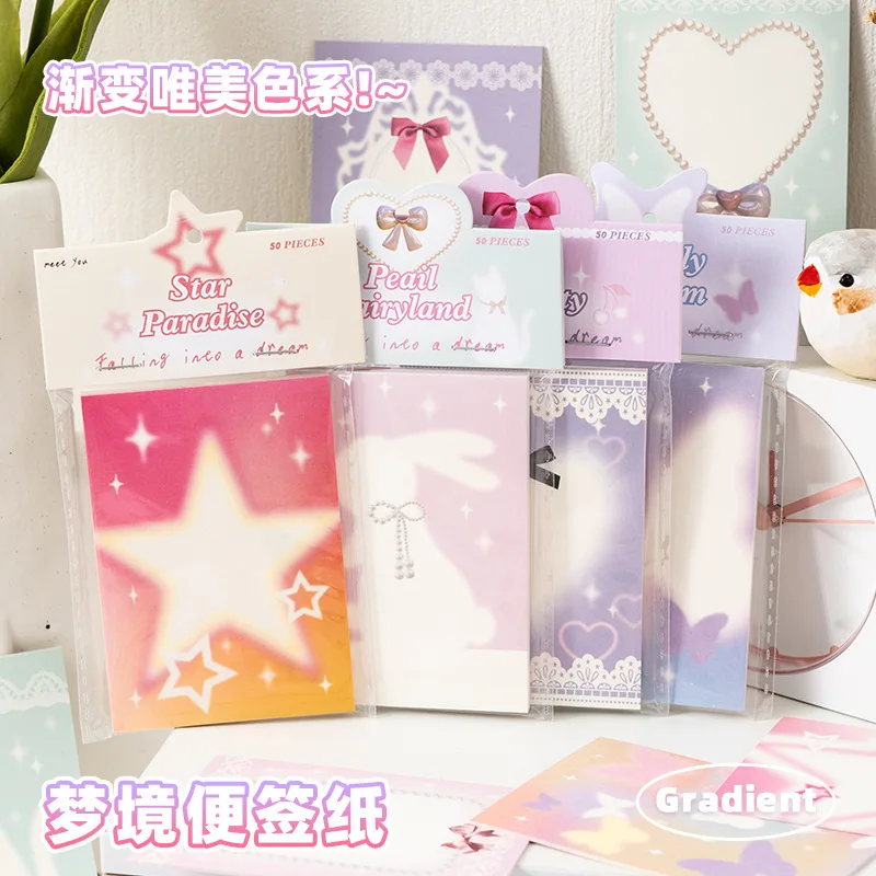 50sheets  Gradual Change of Color Sticky Note Paper Ins Wind Creative  Non Sticky Note Can Tear Girl Heart Sticky Note Memo Pad