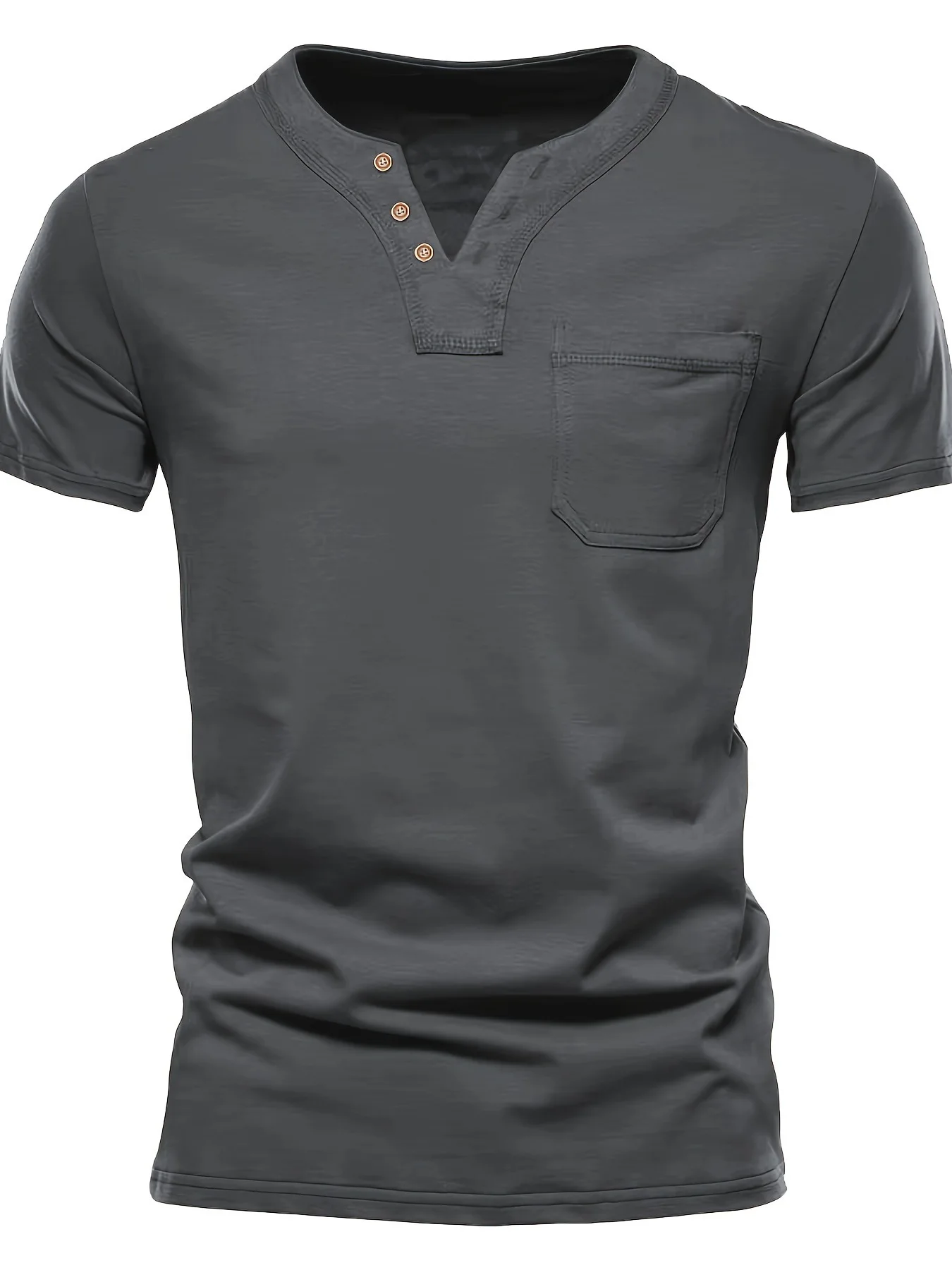 Men's POLO Shirt, Hawaiian Beach Casual, Solid Color, V-Neck, Pocket, Light, Breathable, Short-Sleeved Summer Top