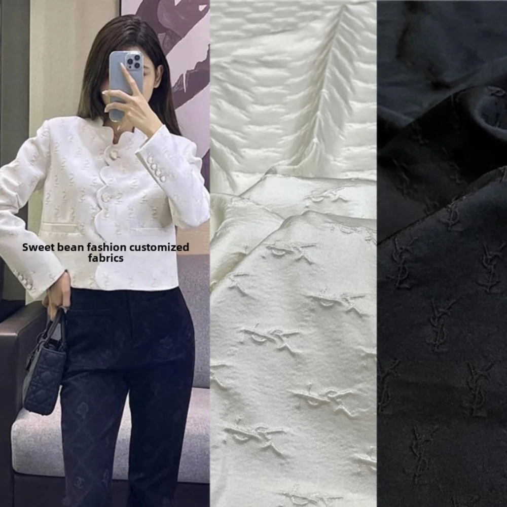 

Темная жаккардовая ткань с буквенным принтом для шитья платья своими руками, модная парча, ткань для одежды, ткань на метр