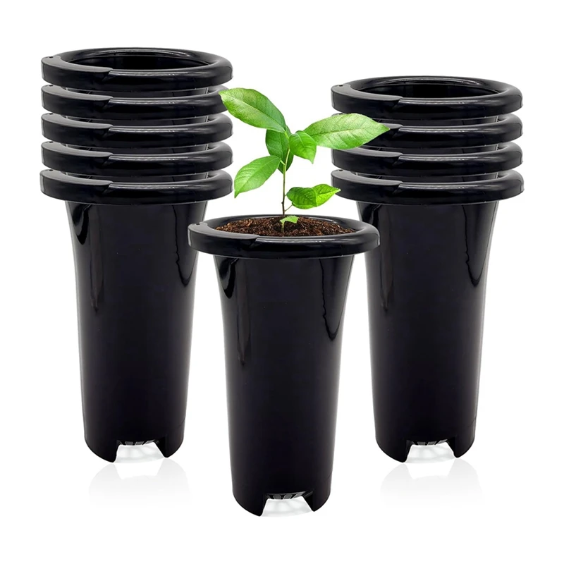 

10Pcs Plastic Deep Plant Nursery Pots, Thick Stable Tall Tree Pots, Reusable Tall Seedling Plant Container Pots, Deep