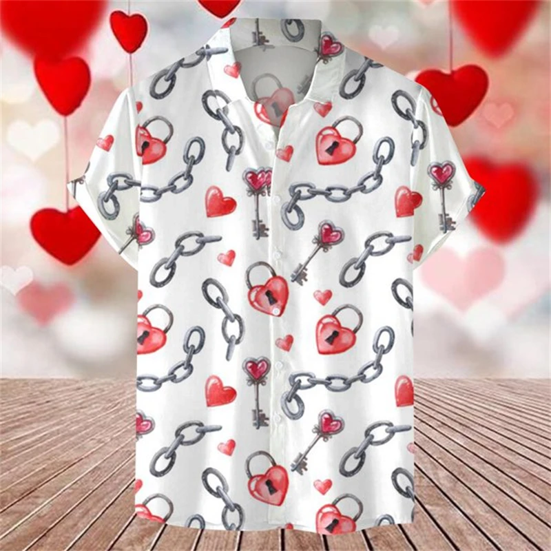 

Men's Short Sleeve Shirts Love Patter Oversized 2024 Women Summer Hawaii Harajuku Fashion Beach Hawaiian Shirt Lapel Blouse 4XL