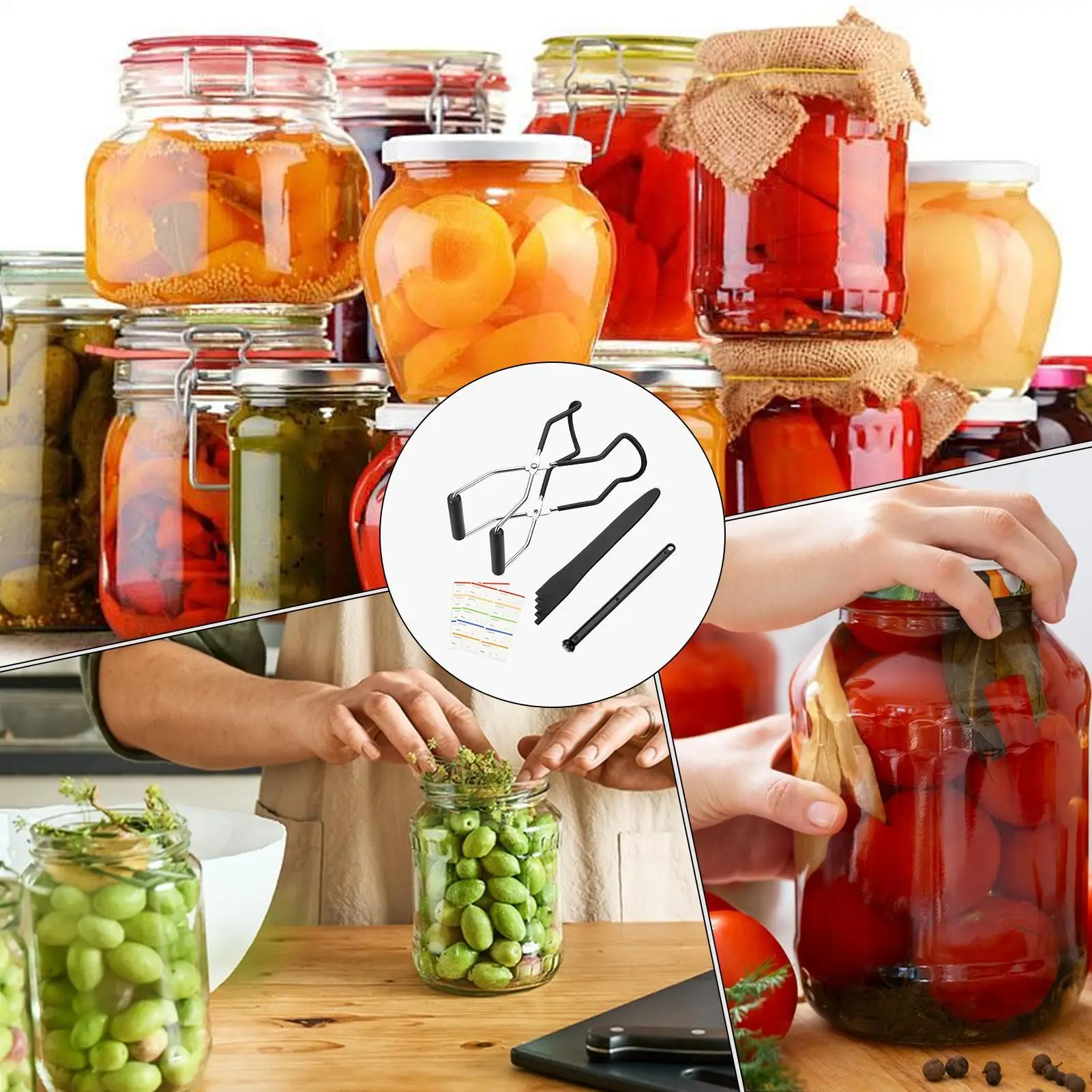 

Canning Equipment 4-in-1 Kitchen Jar Tool Kit Anti-Scald Canning Supplies For Home Jelly Sauce Fruits Tomato Vegetables