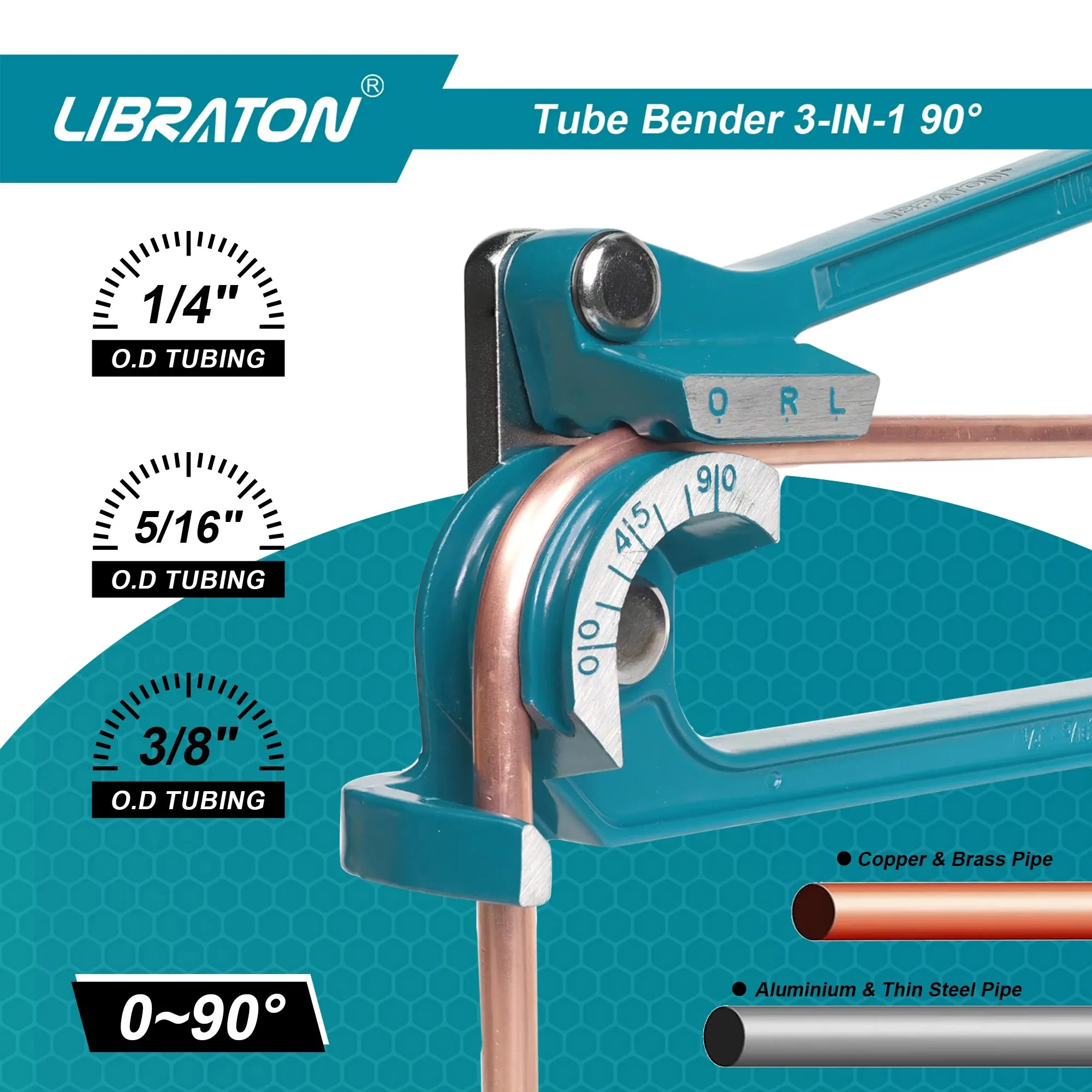 LIBRATON 미니 핸드 수동 튜빙 벤더, 구리 알루미늄 및 황동 파이프용, 90 도 3-in-1, 1/4 인치 (6mm) 5/16 인치 (8mm) 3/8 인치 (10mm)