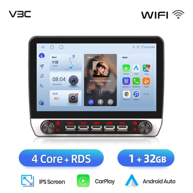 Junsun 10.1 "WirelessCarplay AndroidAuto Autoradio voor Fiat Ducato Jumper2 2011-2022 radio met knop Bluetooth GPS Navi 4G DSP