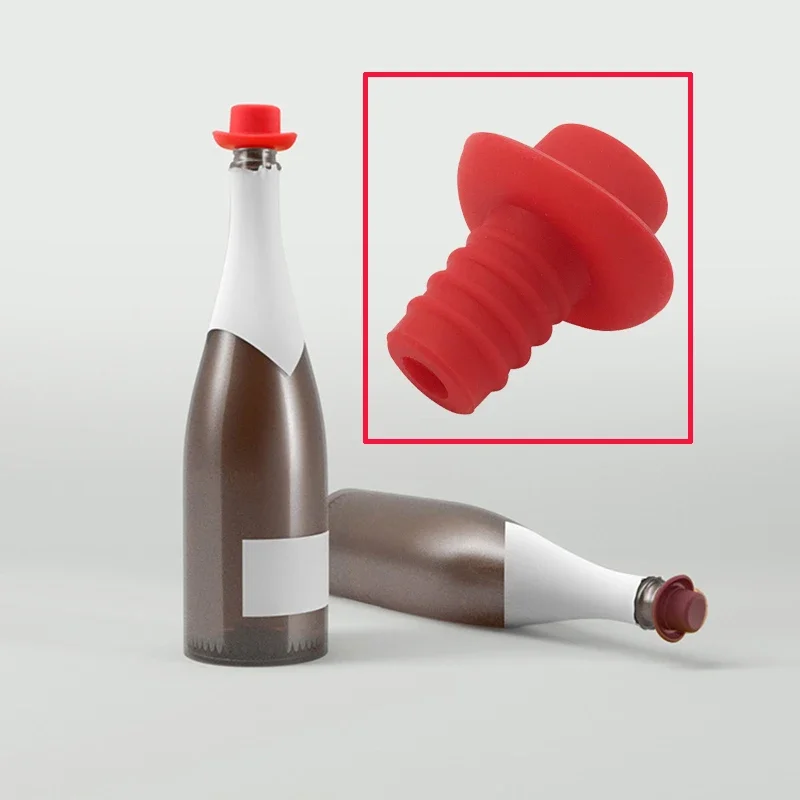 Silicone Bottle Stopper for Bottles Cap Wine Cork Wine Pourer Stopper Silicone Caps Cute Top Hat Fresh-keeping Gel Wine Stoppers