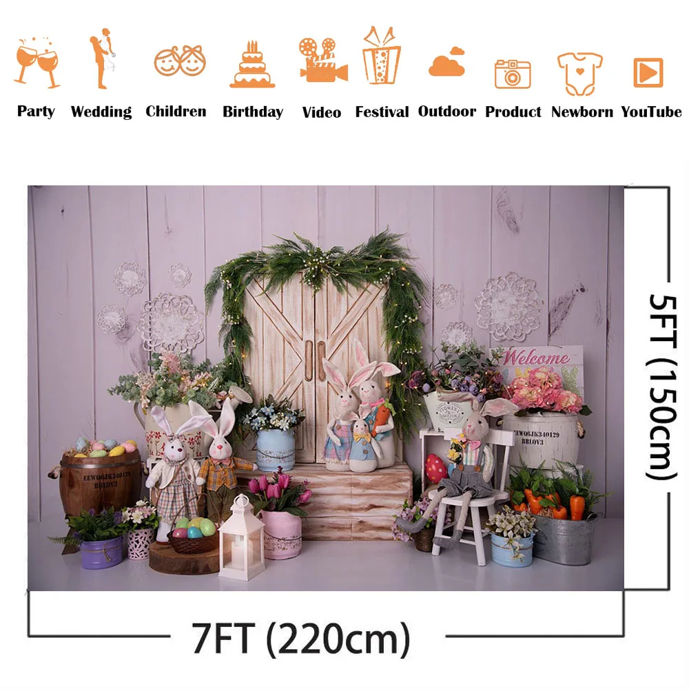Easter Cute Bunny Backdrop for Photoshoot Newborn Kids Spring Cake Smash Portrait Background for Photographic Studio Family