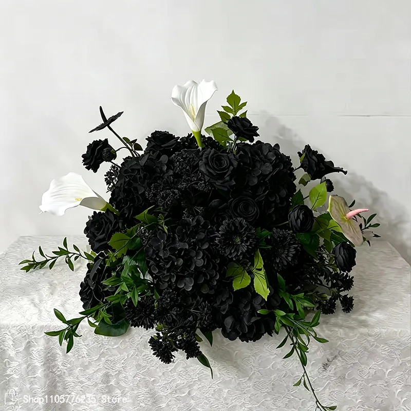 Künstliche Blumen, Weiß-Grüne Calla-Lilien-Hortensien-Arrangement, Hochzeits-Willkommensschild-Ständer, Gangdekoration, Blumendeko, Party-Event-Requisite – Detail 5