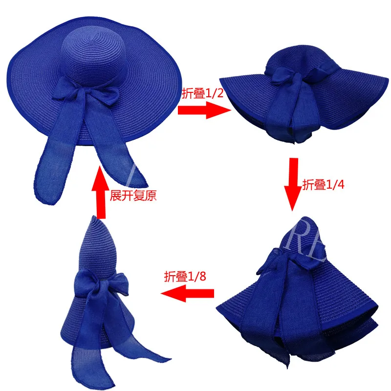 Summer Women Straw Hat Bowknot Wide Brim Floppy Panama Hats Female Lady Outdoor Foldable Beach Sun Cap