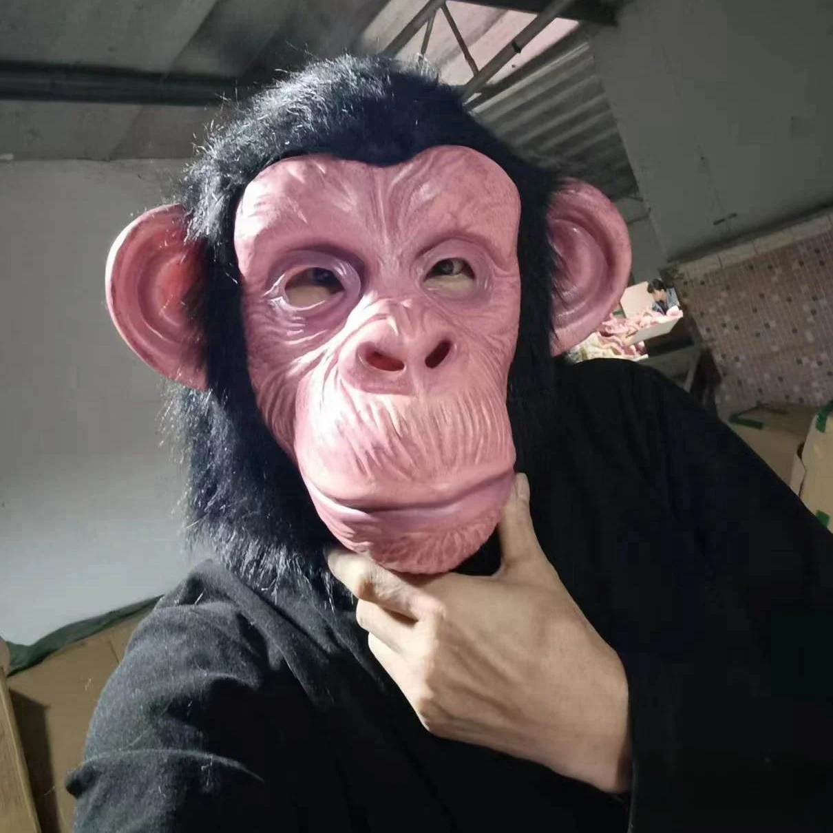 1PC Dierenmasker Aapmasker Nieuwigheid Halloween Kostuum Feest Dierenkopmasker Chimpansee met haar aankleden voor Halloween Party Zwart