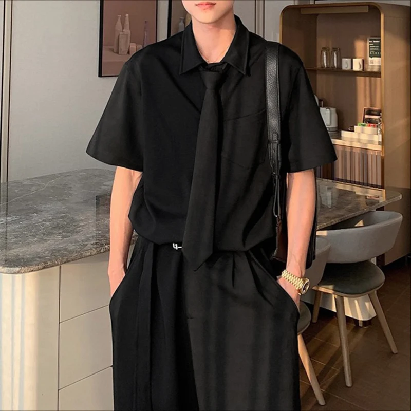

INCERUN Men Sets Solid Color Lapel Short Sleeve Shirt & Pants Two Pieces Sets Loose Streetwear 2025 Fashion Casual Men's Suits