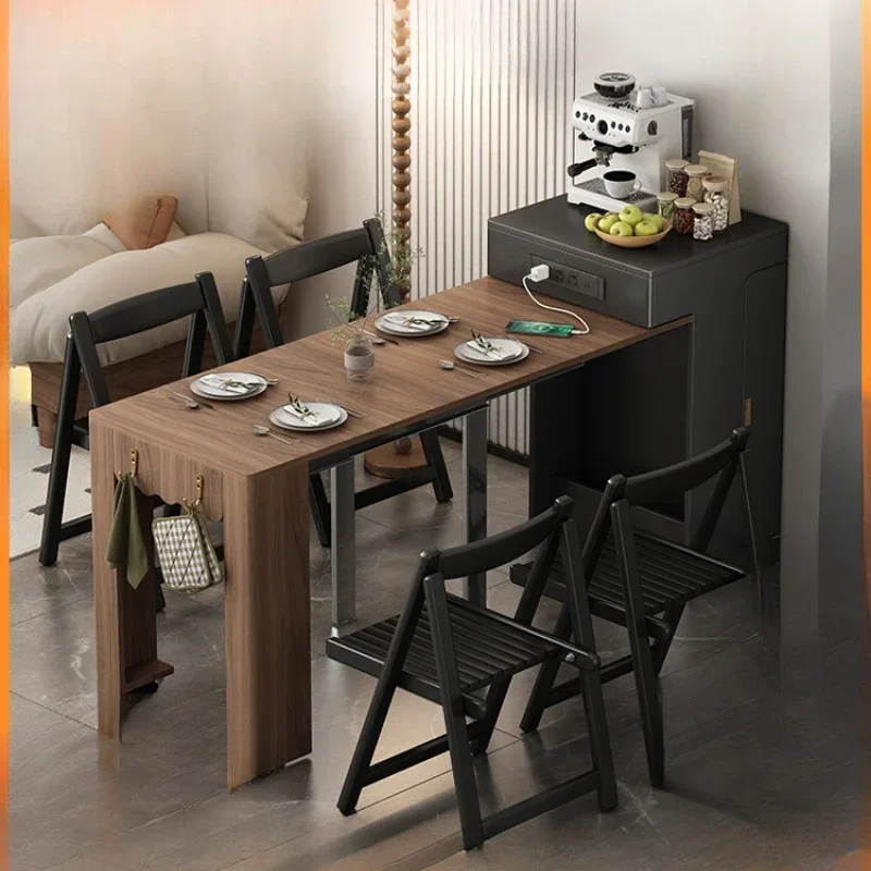 Retractable long narrow island table integrated 60cm wide small apartment household mini dining table bar