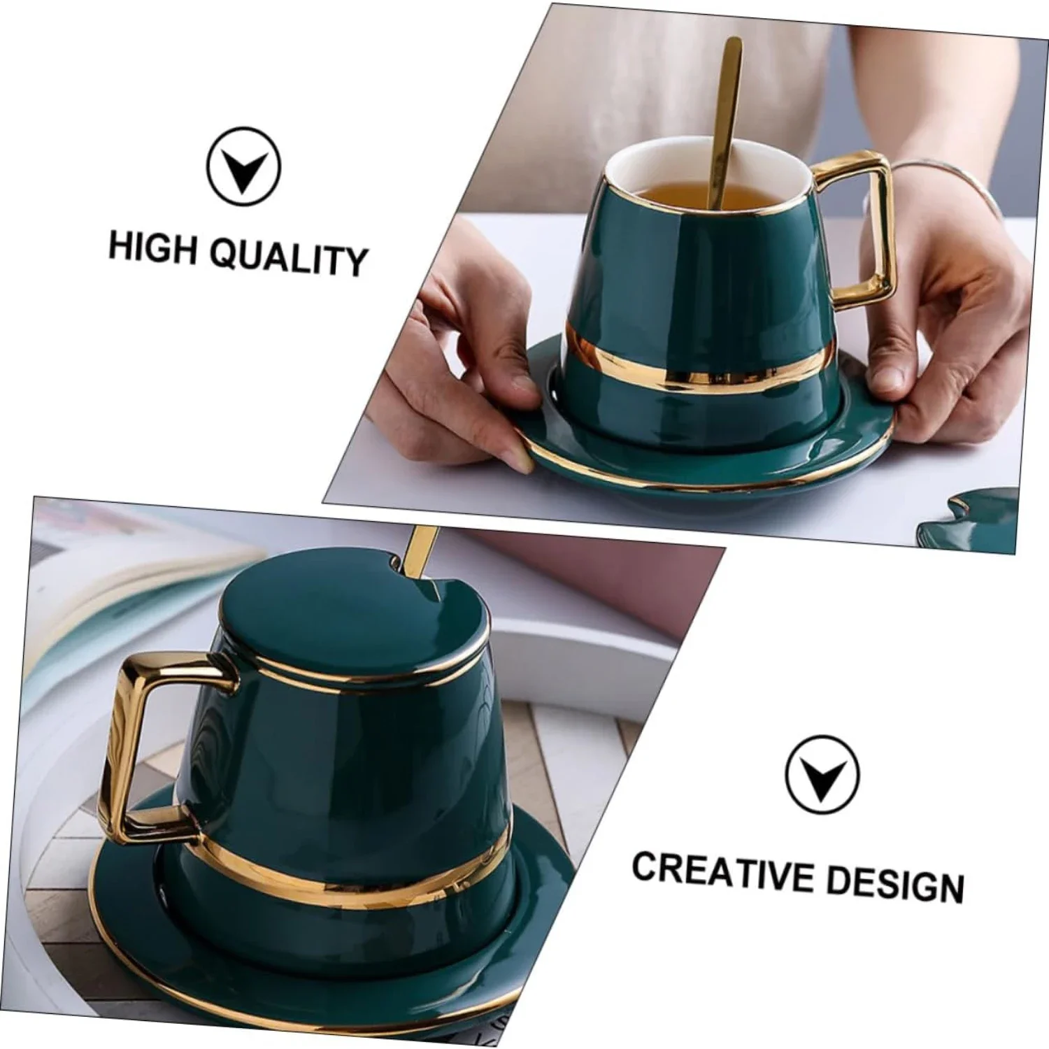 Juego de tazas de café Royal Catering lujoso y con estilo para mujer: tazas de café expreso elegantes y espectaculares en exquisito porcelana dorada