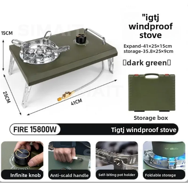15800W IGT One Unit Embedded Gas Stove, Portable Dual-purpose Camping Cassette Stove for Outdoor Picnic
