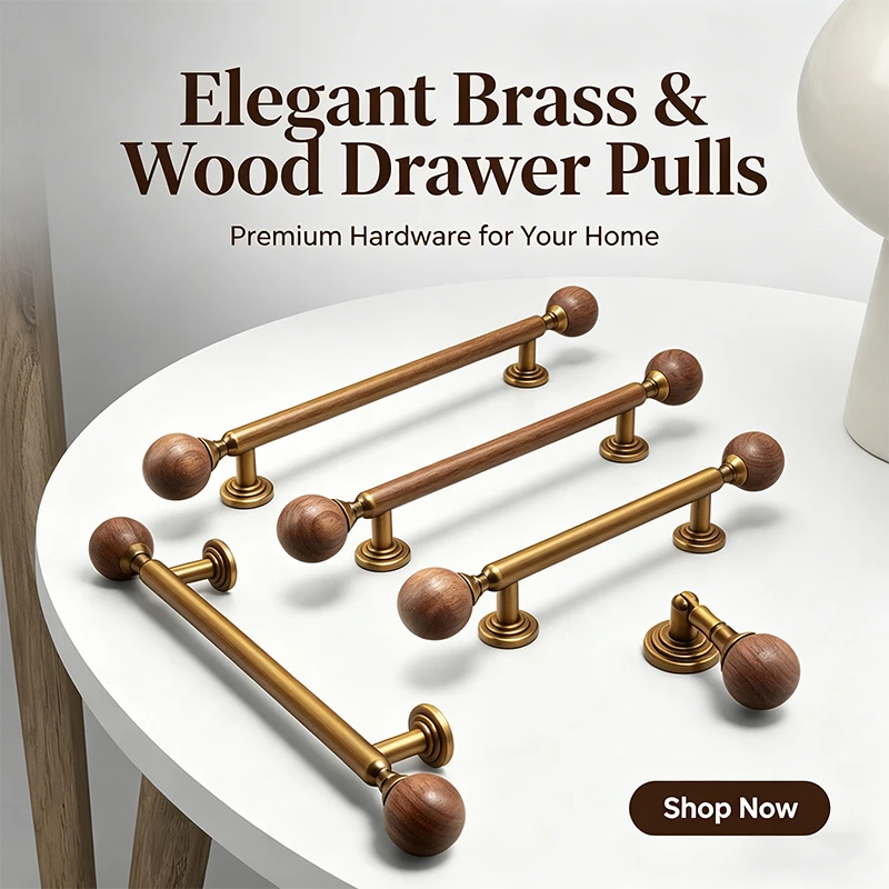 Mid-Century French Style Walnut Wood Bronze Silver Round Handles Vintage Cabinet Drawer Door Pulls Decorative Hardware