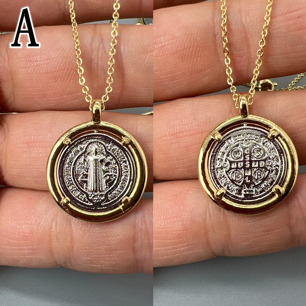 Religious Cross Jesus Sacred Heart Pendant Necklace Vintage Metal Jewelry For Women