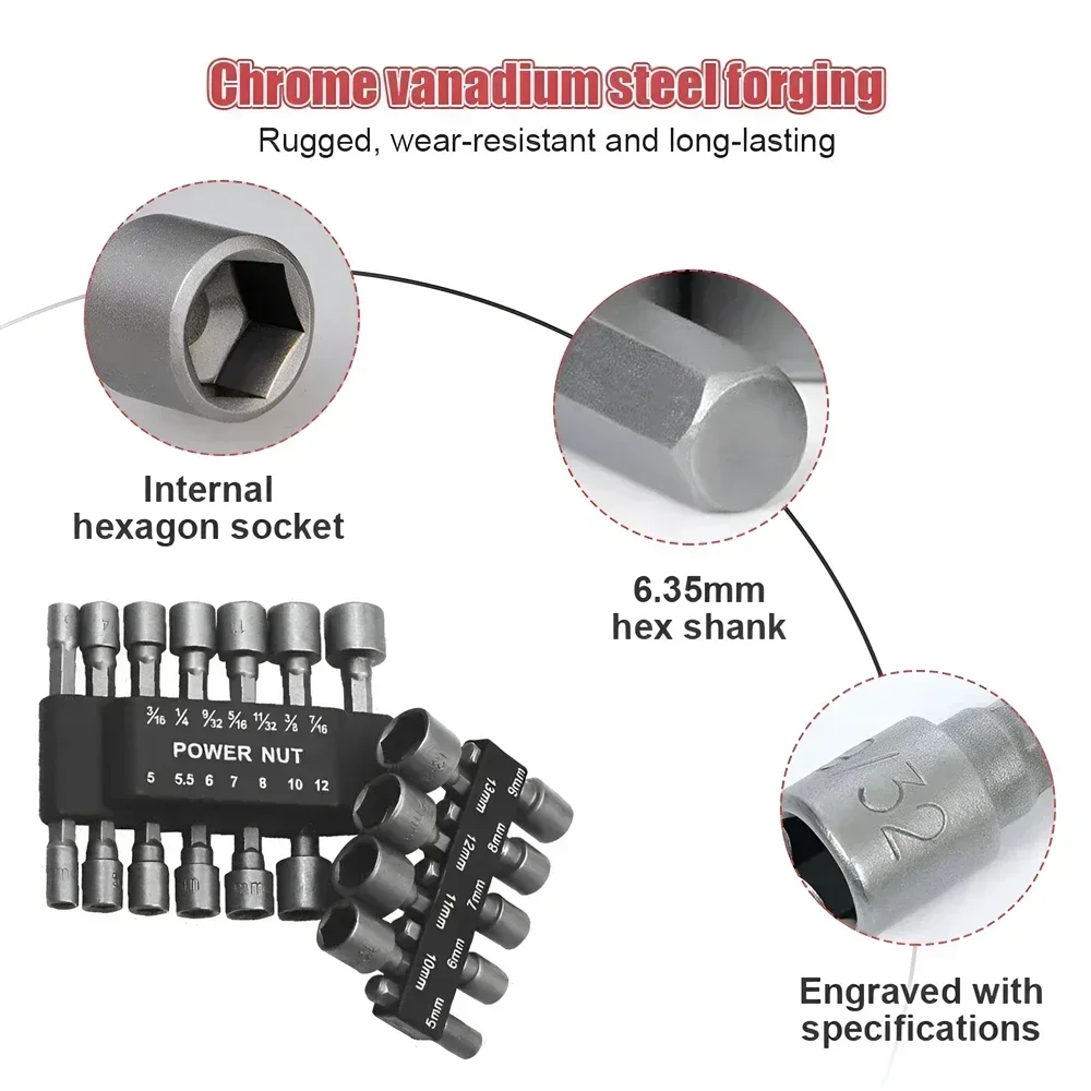 9/14PCS Powerful Socket Set 6.35mm Inner Hexagonal Screwdriver Driver Drill Bit Socket Extension Rod Accessories for Auto Repair view 4