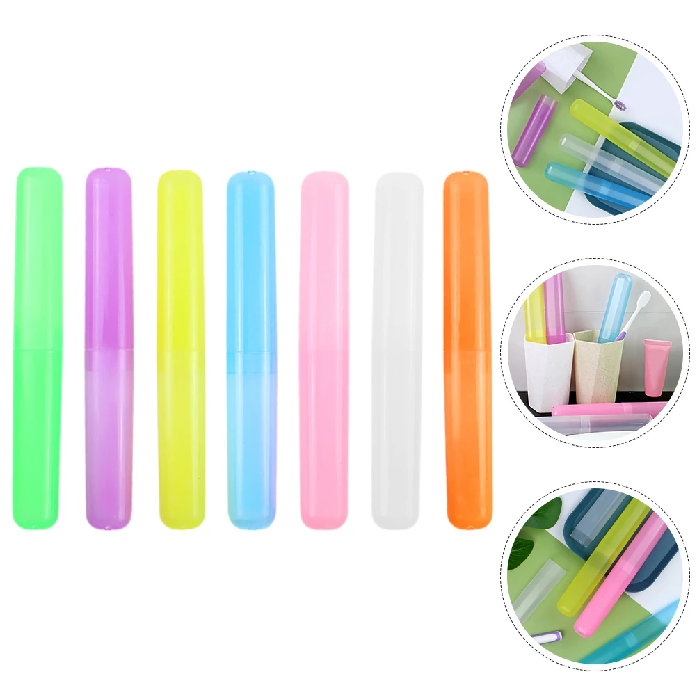 

4 Pieces Toothbrush Case Travel Holders Portable Containers Plastic Box Green Blue Pink Rose Bathroom Family Camping Oral
