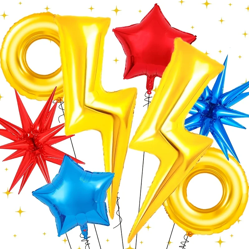 8-teiliges Set Goldene Blitz-Blau-Rot Explodierende Sterne Folienballons Igel-Thema Geburtstagsparty-Dekoration Kindergeburtstags-Zubehör