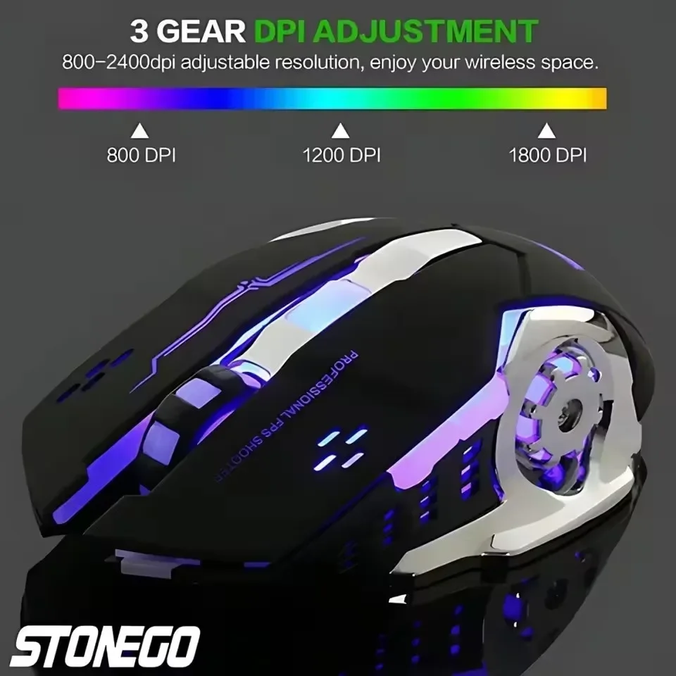 LED colorato che cambia 2.4G 3 marce DPI mouse wireless Bluetooth mouse da gioco per computer USB con ricevitore ottico silenzioso ergonomico