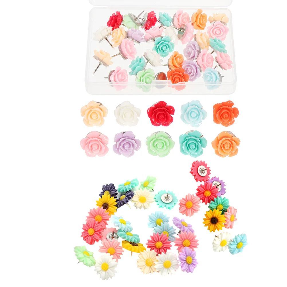 

60 Pcs Flower Pin Office Wall Decor Bulletin Board Decorations Pins Thumbtacks for Colored Pushpins