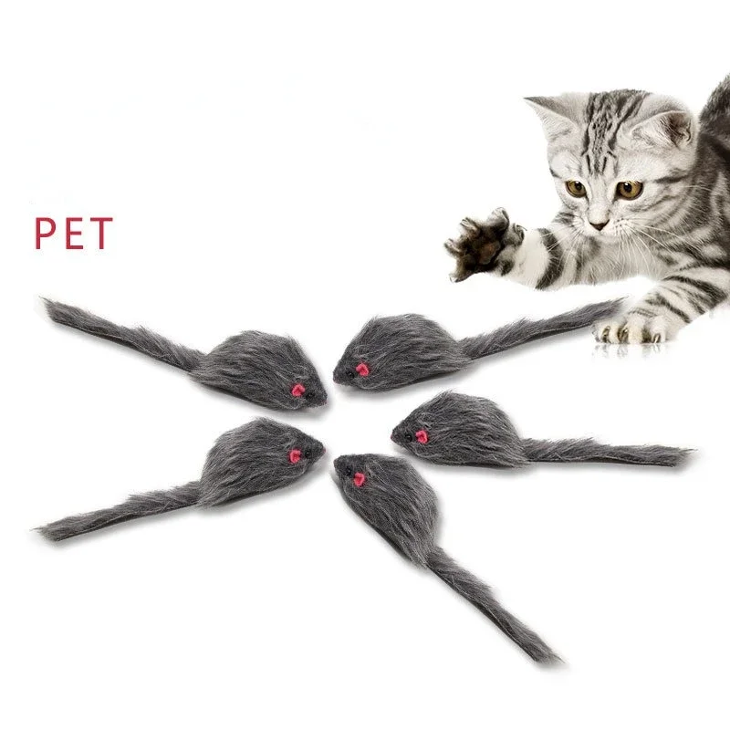 18cm False Mouse Cat Pet Toys Cat Long-haired Tail Mice Soft Real Rabbit Fur Furry Plush Cat Toy For Pet Cats Dogs