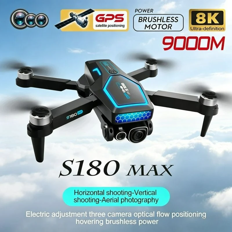 S180 GPS Drone with 5G WiFi, 8K Dual Camera, Optical Flow & Obstacle Avoidance, Brushless Motor, Foldable RC Quadcopter Toy Gift