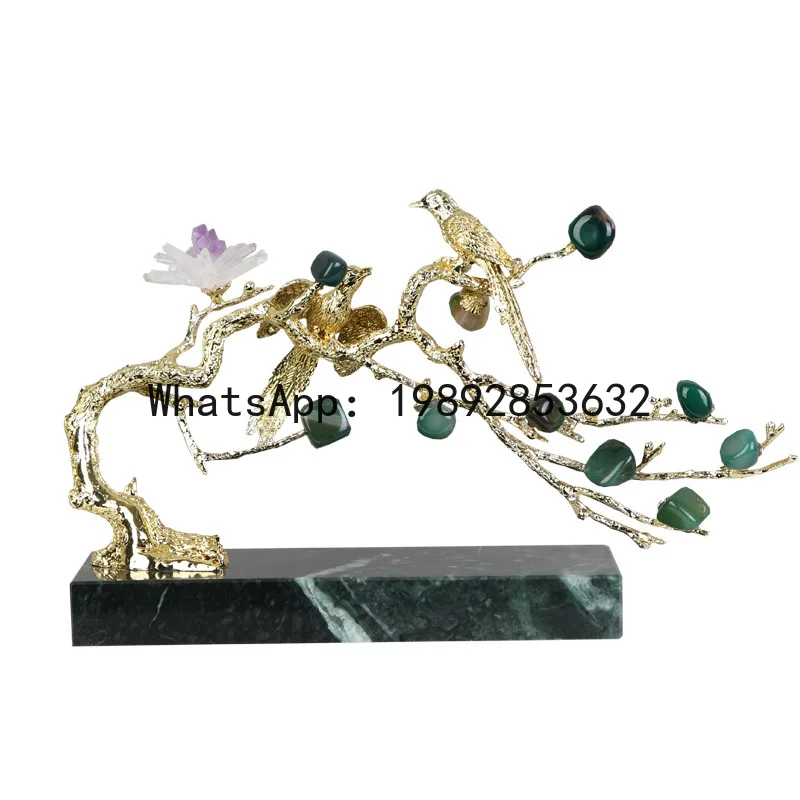 Amethyst Tree Golden Tree Metal Handicraft Crystal Sculpture Handmade Crystal Statue Metal Decorative Figurines Home Decoration