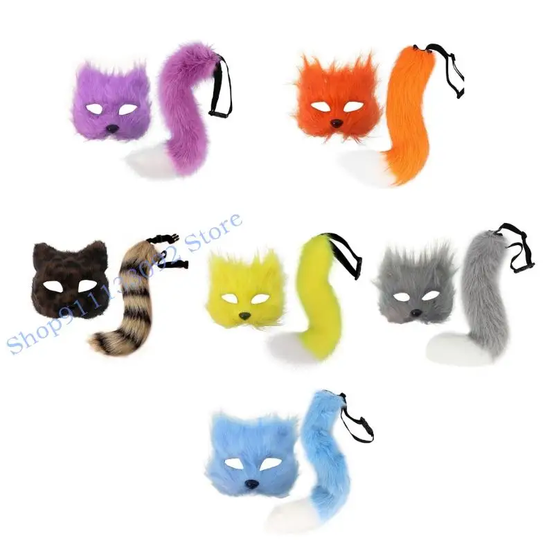 

H9ED Кошки Полумаска Лисий Хвост Хэллоуин Косплей Костюмы Животные Лисы Костюмы