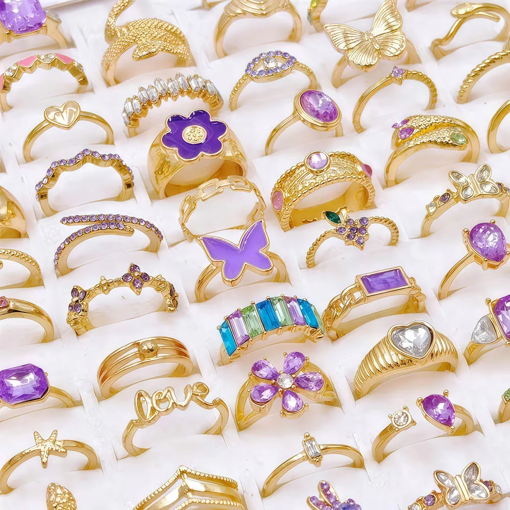 10/20/30/50 قطعة/الوحدة الموضة الفاخرة سحر فراشة الأفعى تصميم متنوع حجر الراين خواتم للنساء مجوهرات هدايا الحفلات اكسسوارات #4