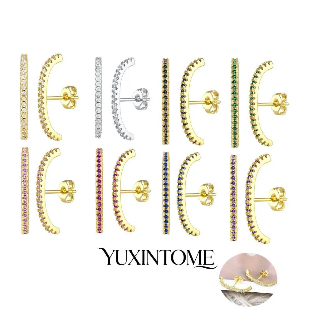 YUXINTOME 925 Sterling Silver Needle Classic Crystal Earring Women's Perforated Earrings Party Jewelry Boutique Accessories Gift