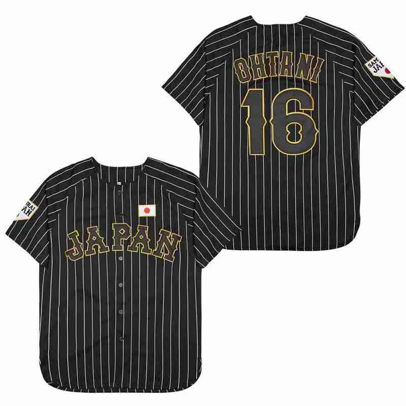 Camiseta de béisbol japonesa con bordado de costura OHTANI, ropa deportiva barata de alta calidad para exteriores, SAMURAI a rayas blancas y negras, 16