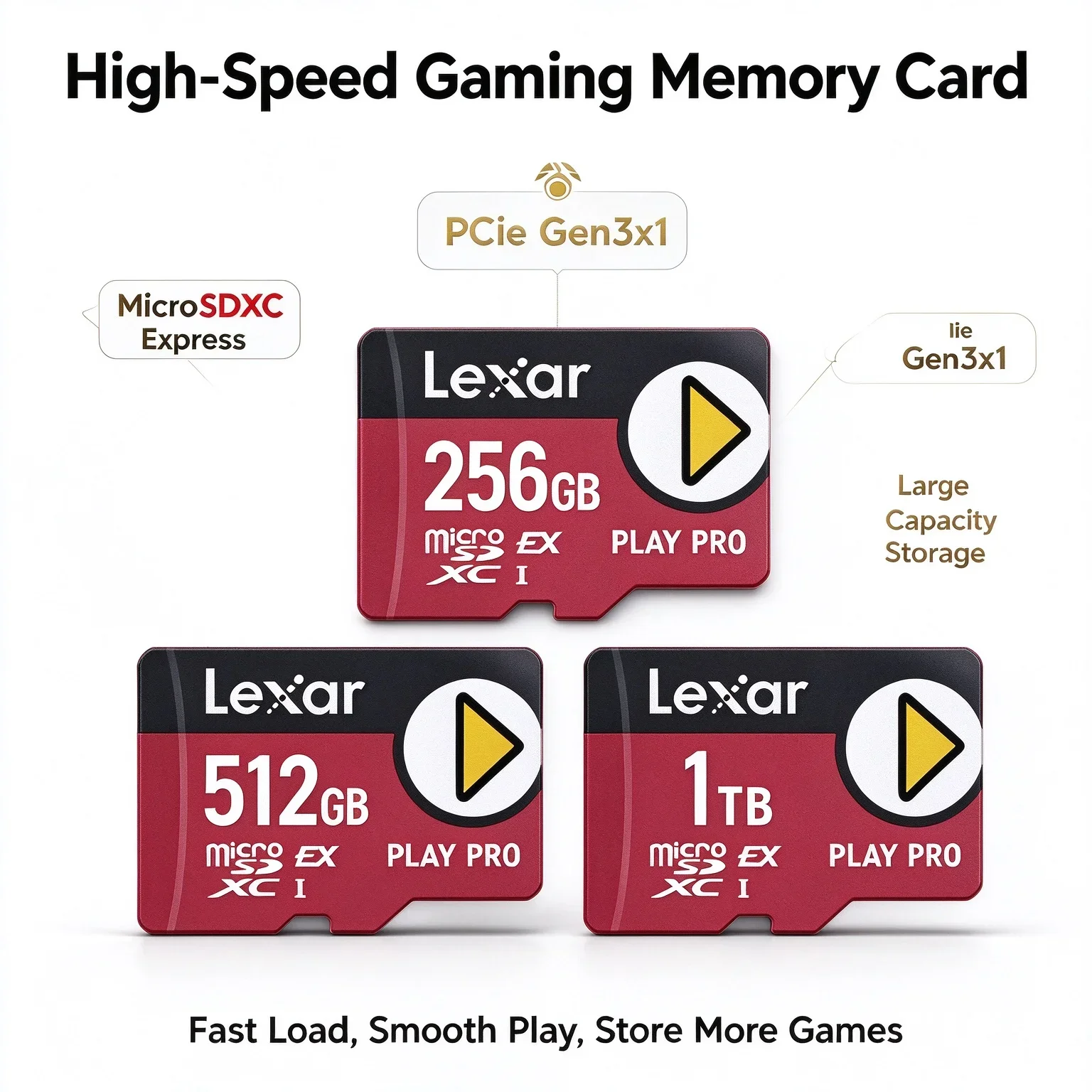 Lexar PLAY PRO 1TB MicroSD TF Memory Card PCIe 900MB/s Read High Speed Card for Game Console & 4K Video Camera Recording