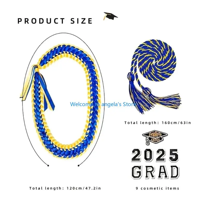 X4YC Graduation Lei Academic Regalia Tassels Cord لعام 2025 خريجي Lei Netclace Double Design